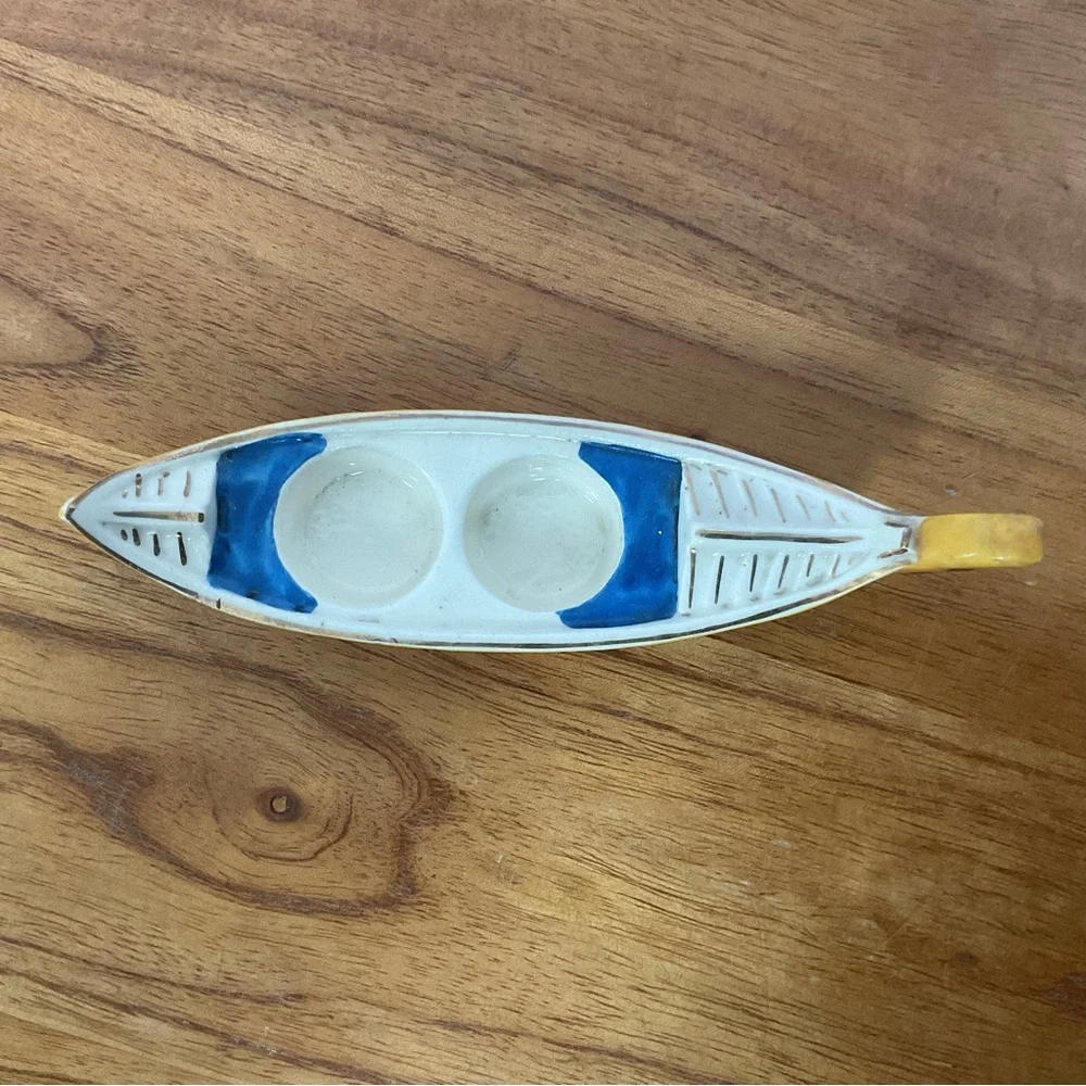 Vintage Japanese Boat Ceramic Salt and Pepper Shaker Pair